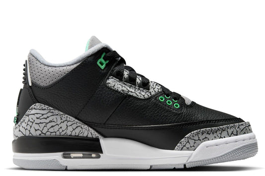 Big Kid's Jordan 3 Retro Black/Green Glow-Wolf Grey (DM0967 031)