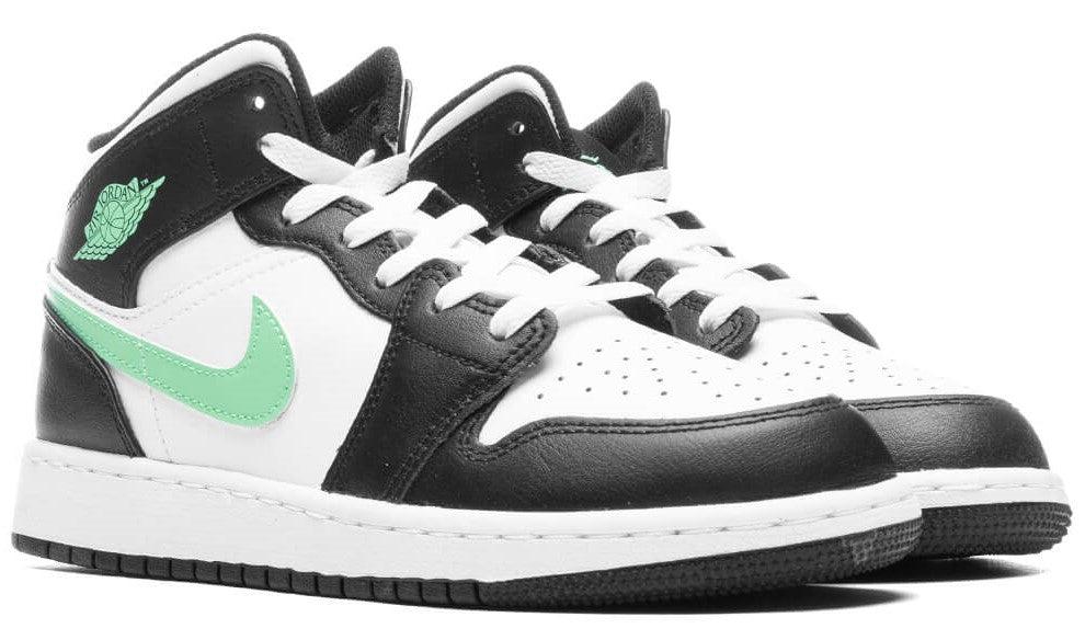 Big Kid's Jordan 1 Mid White/Green Glow-Black (DQ8423 103)