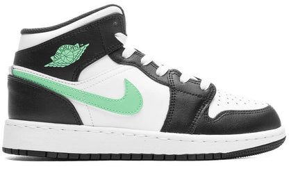 Big Kid's Jordan 1 Mid White/Green Glow-Black (DQ8423 103)